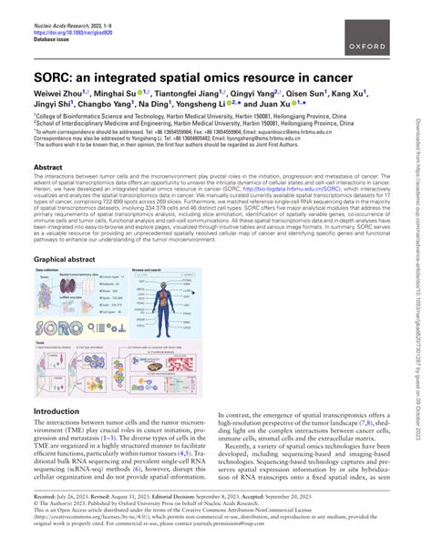 sorc a|SORC: an integrated spatial omics resource in cancer.